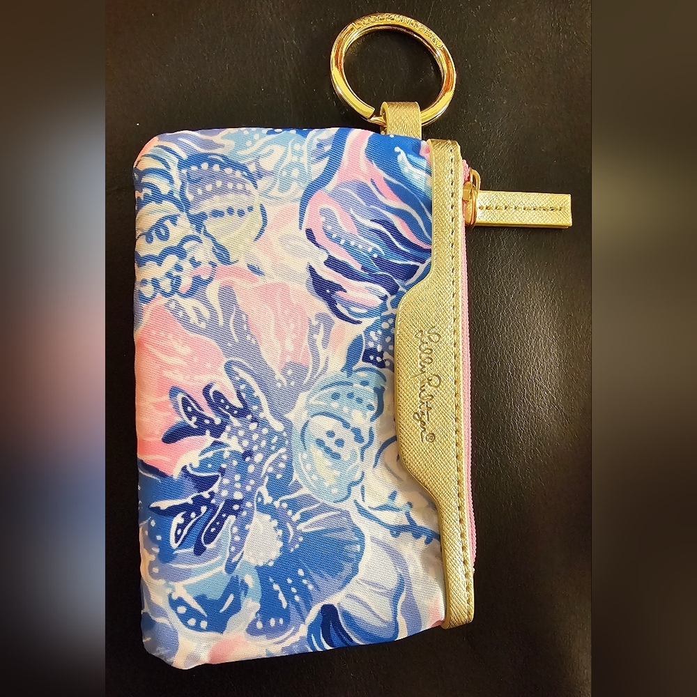 Lilly Pulitzer Pink and Gold ID & Key Holder In Shade Seeker Print NWOT